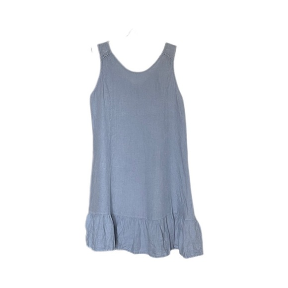 Terzo Millennio Blue Linen Sleeveless Tie Back Ruffles Dress Women’s Medium - Picture 3 of 11